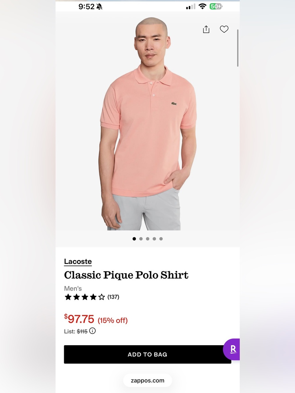 Lacoste Men’s Classic Pique Polo Shirt - Pink